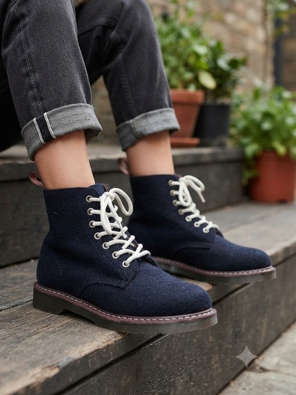 Dr. Martens Beckett Wool Lace Up Boots Navy Blue 8-Eye